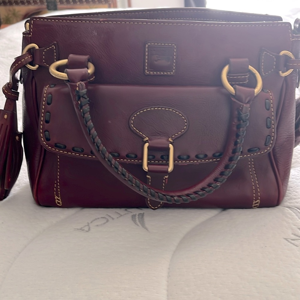 Dooney & Bourke Handbag Burgundy Satchel Vintage Leather Purse Tassels